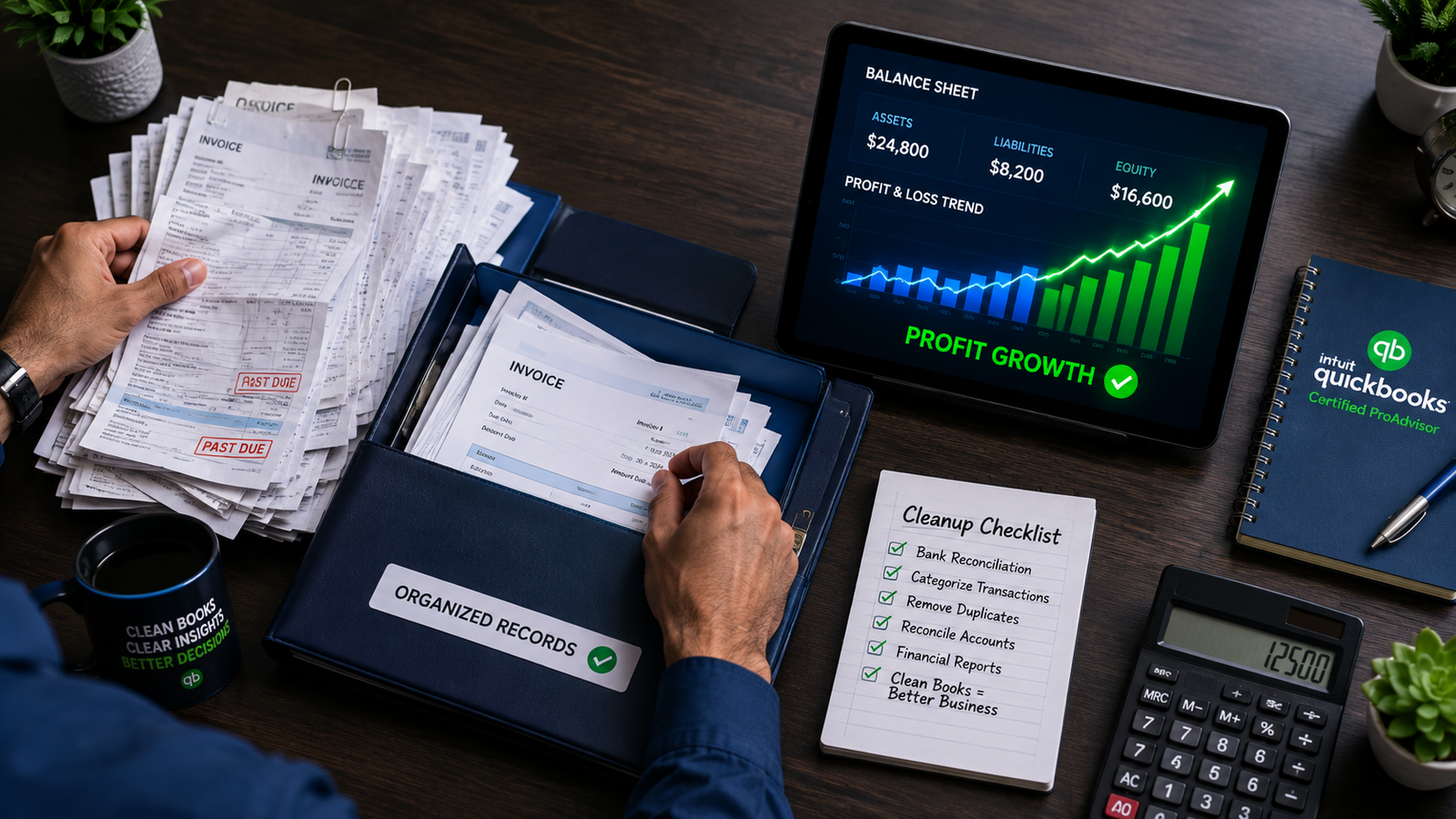 certified QuickBooks ProAdvisor reviewing books for a clean-up project