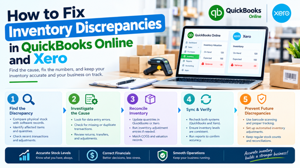 fix inventory discrepancies in QuickBooks Online and Xero