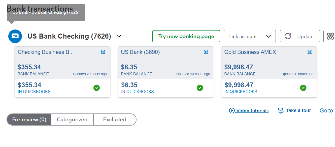 Reconciled QuickBooks Online bank accounts with matching balances